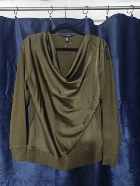 White House Black Market Olive Draped Cowl Neck Women's Sweater Blouse M